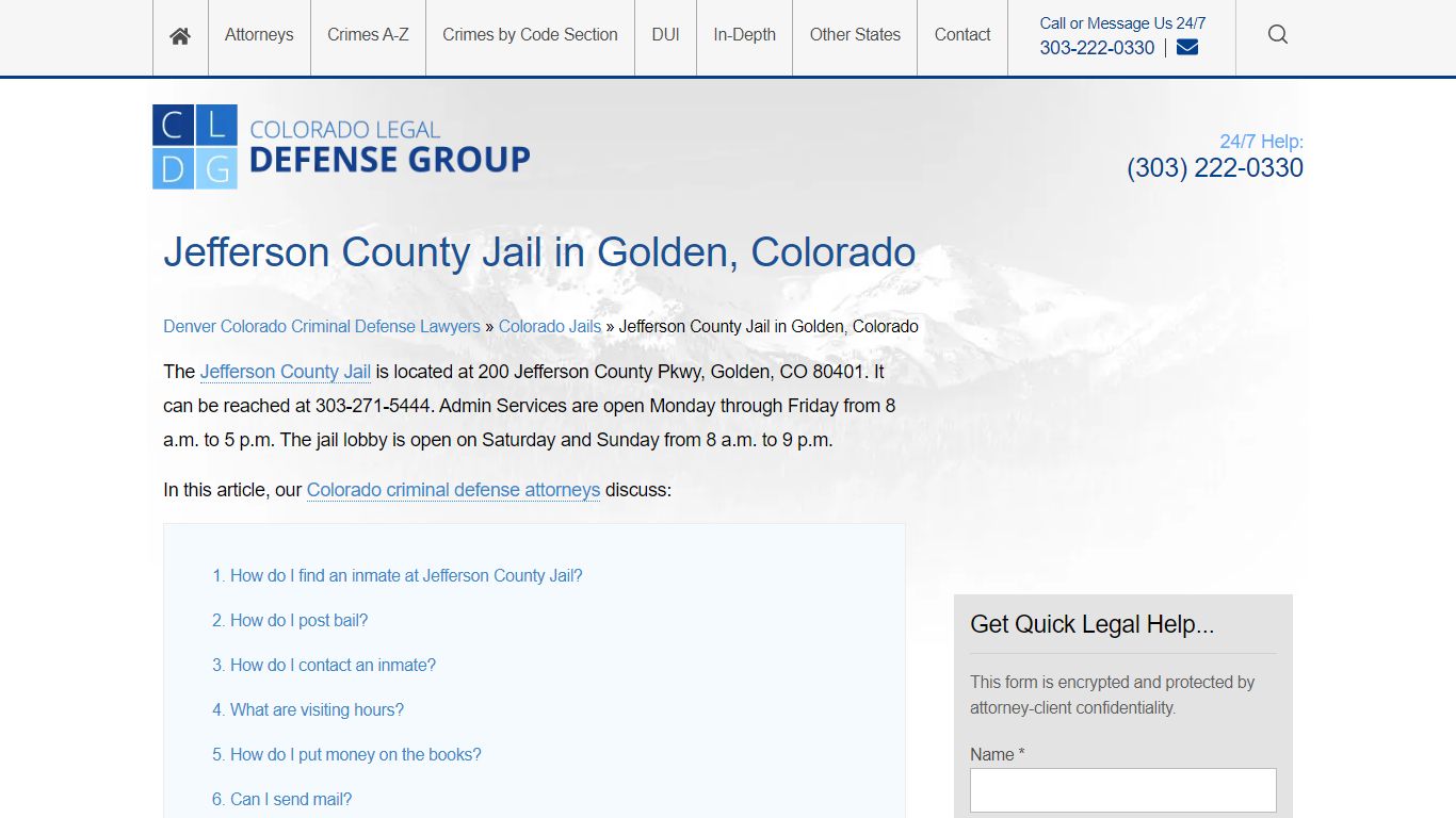 Jefferson County Jail in Golden, Colorado - Search for inmates, Bail info.